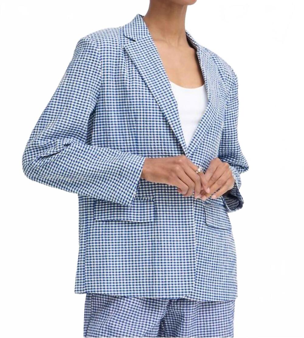 NEW ICHI jilma gingham blazer in blue/ white